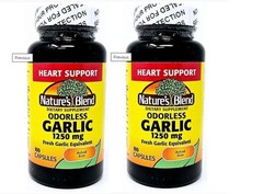 2 PACK Nature’s Blend Odorless Garlic Capsules 1250 mg 100 Ct