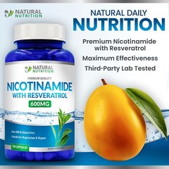 Pure Nicotinamide with Resveratrol 600mg Vitamin B3 120 Veggie Capsules Non-GMO