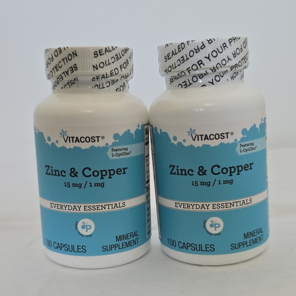 Vitacost Zinc & Copper 15 mg / 1 mg 100 Capsules Mineral Supplement (PACK 2)