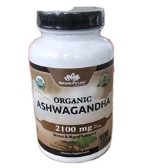NaturaLife Labs Organic Ashwagandha 2100 mg per Serving 100 Count 08/27