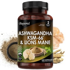 Ashwagandha KSM-66 & Lion’s Mane 120pcs,Replenishing Cortisol & Adrenal Function