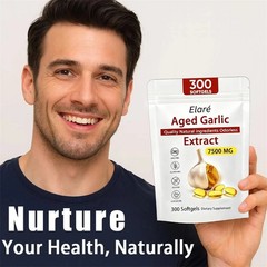 300 Softgels, 1X Elare Aged Garlic Extract, 7500mg Odorless | Heart & Immune