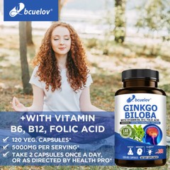 Ginkgo Biloba 120 Capsules Vitamins B6 B12 Improve Memory Focus Concentration