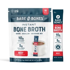 Bare Bones Beef Bone Broth Instant Powder Mix 16 Pack Keto Paleo 10g Protein