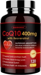 ZEBORA CoQ10-400mg with Trans-Resveratrol, PQQ & 120 Count (Pack of 1)