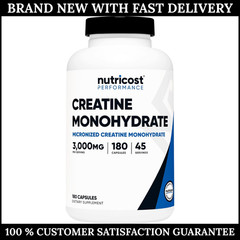 Nutricost Creatine Monohydrate 3000mg 180 Capsules Gluten Free Non-GMO