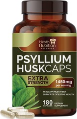 High Absorption Psyllium Husk Fiber Caps 1450 mg, Natural Soluble Fiber Capsules