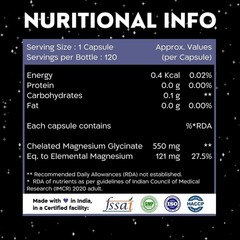 Nutrabud Magnesium Glycinate – 120 Vegetable Capsules – 550mg for Men, Women