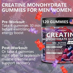 Crasye Creatine Monohydrate Gummies Complex 8000 MG for Men Women, Creatine G…