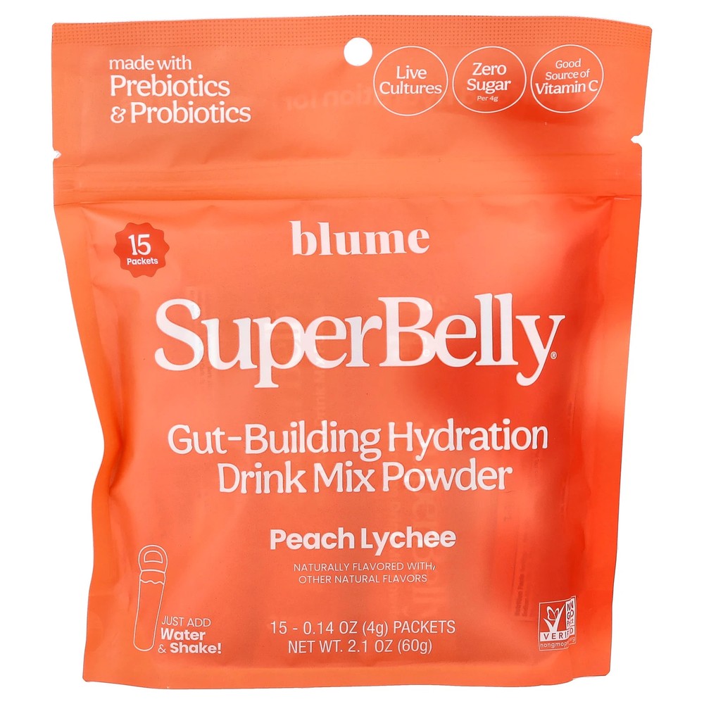 SuperBelly®, Peach Lychee, 15 Packets, 0.14 oz (4 g) Each