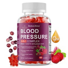 3-in-1 Blood Pressure Gummies,Beet Root with CoQ10&Grape Seed Extract 60 Gummies