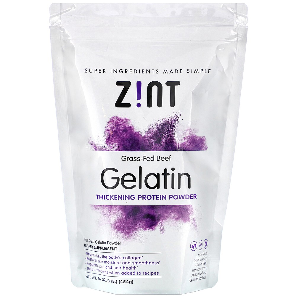 Zint Beef Gelatin Pure Protein 16 oz 454 g Dairy-Free, Gluten-Free, Grass-Fed,