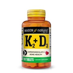 Mason Natural Vitamin K2 100 mcg with D3 – For Overall Health, 100 Tablets