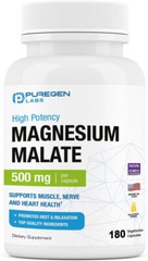 Puregen Labs Magnesium Malate | 500 mg. 180 Vegetarian capsules