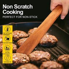 6 Pcs Best Flat Wood Spatula Set Teak Wooden Spoon for Cooking Utensils Slott…