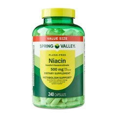 Spring Valley Flush Free Niacin 500 mg Capsules, Dietary Supplement, 240 Count