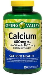 Calcium 600 Mg Vitamin D3 800 IU Bone Muscle Nerve Health Support, 250 Tabs
