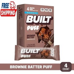 BUILT Puff Protein Bar, Brownie Batter, 17g Protein, Collagen, 140 calories, 4 c