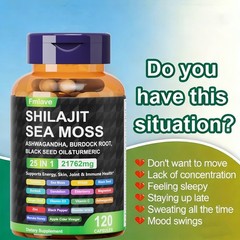 120 Pills Organic Irish Sea Moss 21762MG with Burdock Root Bladderwrack Shilajit