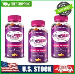 3 PACK MiraFIBER Fiber Gummies, Prebiotic Fiber and Metabolism Support, 72 Count
