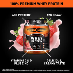 Body Fortress Whey Protein Strawberry 1.78lb 60g Protein Powder