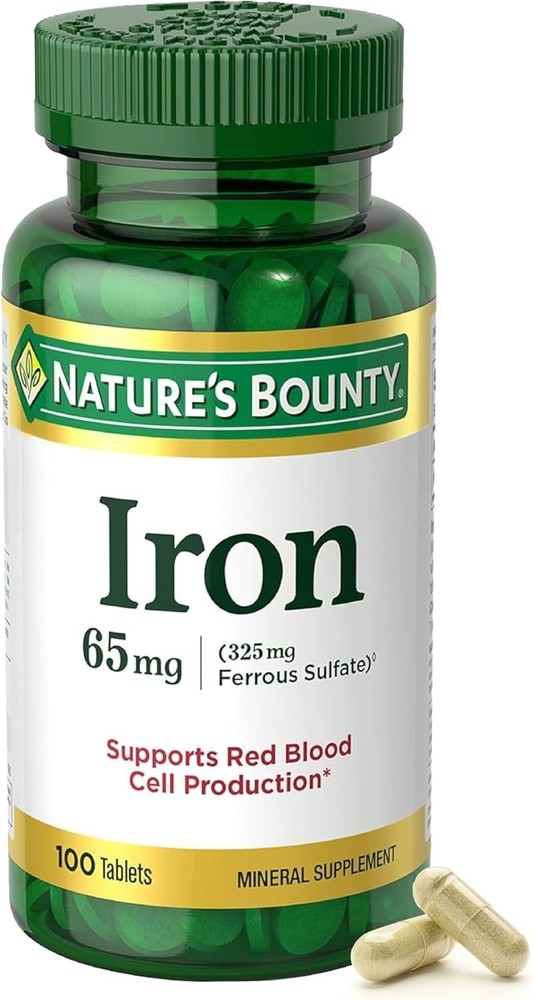 Iron 65Mg, 325 Mg Ferrous Sulfate, Cellular Energy Support, 100 Tablets