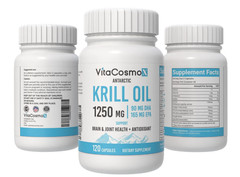 Viva Naturals Krill Oil, Omega 3 with EPA DHA and Astaxanthin 120 Capsules 1250m