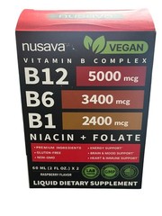 Nusava Vitamin B Complex, Niacin+Folate, Raspberry Flavor, 2 x 60 mL NEW SEALED