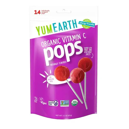 YumEarth Organic Assorted Flavors Vitamin C Lollipops 3.1 oz.