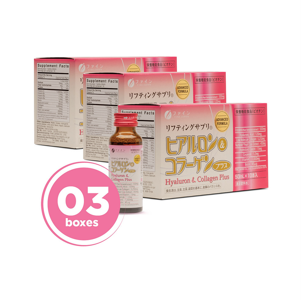 FINE JAPAN Hyaluron & Collagen Plus – Vitamin C, Biotin, Elastin [3 Boxes]