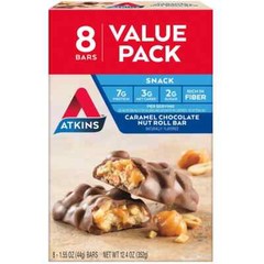 Atkins Caramel Chocolate Nut Roll Snack Bar, Protein Snack, High in Fiber 6/8P