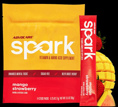 AdvoCare Spark Mango Strawberry Powder 14 Stick Packs Sugar Free Vegan 3.5oz