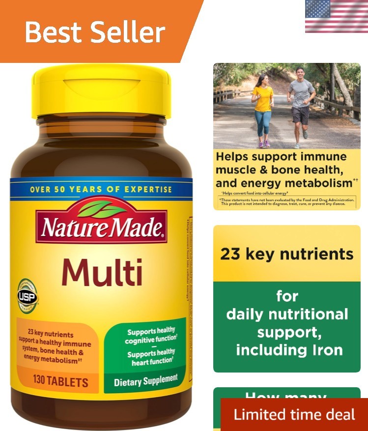 Nutritional Multivitamin Tablets with Iron for Adults – 130 Count, Gluten-Free