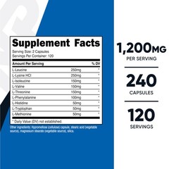 Nutricost EAA Capsules 1200mg, 240 240 Count (Pack of 1), Multicolor