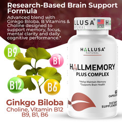 HALLMEMORY – Brain Health – Mental Concentration – Focus Function 60 Caps