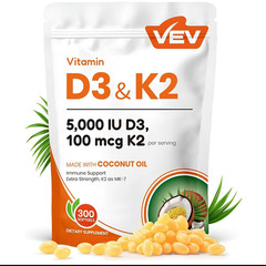 VEV Vitamin D3 K2 10000 IU Softgels 300 Count Including Virgin Coconut Oil 100mc