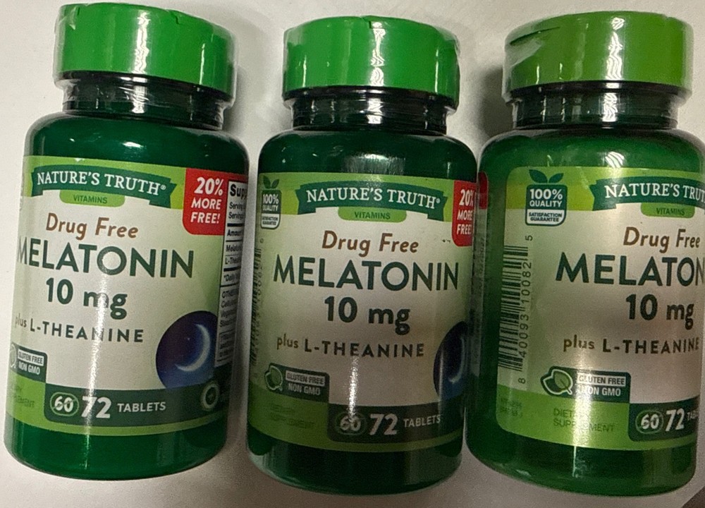 3 New Nature’s Truth Melatonin 10 mg Plus L-Theanine 72ct Each Exp 11/26 & 02/27
