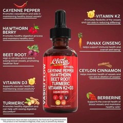 Cayenne Pepper Hawthorn Beet Root Turmeric Vitamin K2+D3 Liquid Drops 60ML-3pc