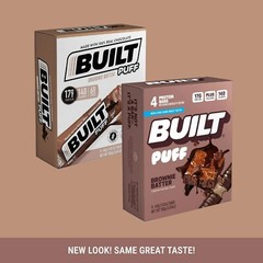 BUILT Puff Protein Bar, Brownie Batter, 17g Protein, Collagen, 140 calories, 4 c