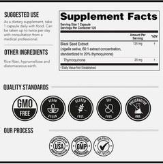 20% Thymoquinone Black Seed Oil Extract Capsules – TQ-Advanced 4X: Potent Thymo