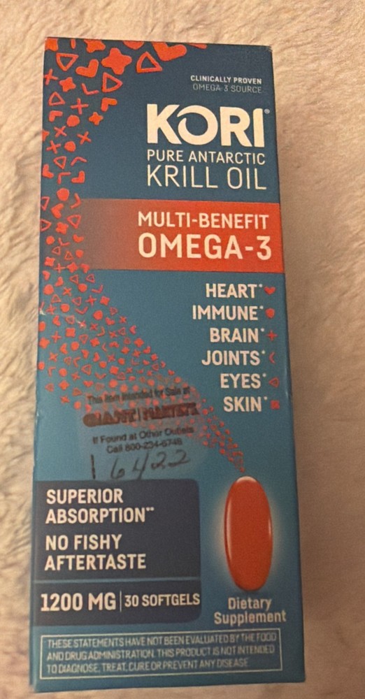 Kori Krill Oil Omega 3 1200mg 30 Softgels Heart Brain Exp 08/2027