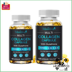Multi Collagen Peptides Types I, Ii, Iii, V, X Pills Anti-Aging Skin Capsules