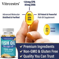 Fish Oil Support Energy Mobility Skin Nail Health 120 Caps Non-GMO Gluten Free