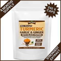 240 PURE TURMERIC GARLIC GINGER BLACK PEPPER EXTRACT 95% CURCUMIN TUMERIC PILLS