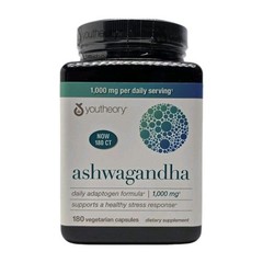 Youtheory Ashwagandha 1000 mg, 180 Vegetarian Capsules Exp: 0/27, Free Shipping