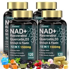 4x NAD+ Supplement 1500mg with Resveratrol | Cellular Health & Energy | 480 Caps