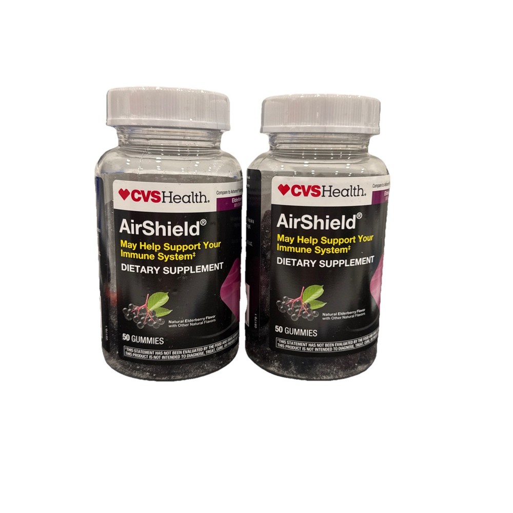 🩺 Lot of 2 CVS Health AirShield Gummies Elderberry Immune Support 50ct Each 🖤