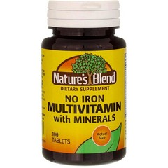 Nature’s Blend No Iron Multivitamin with Minerals Tablets, 100 Ct
