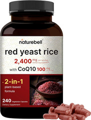 NatureBell Red Yeast Rice 2,400mg with CoQ10 100mg, Herbal Supplement, 240 Count