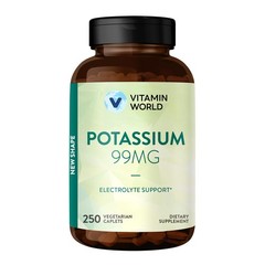 Vitamin World Potassium 99 mg – 250 Vegetarian Caplets, 250 Count (Pack of 1)
